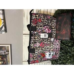 Ed Hardy Leopard Print Tote Handbag floral & wallet